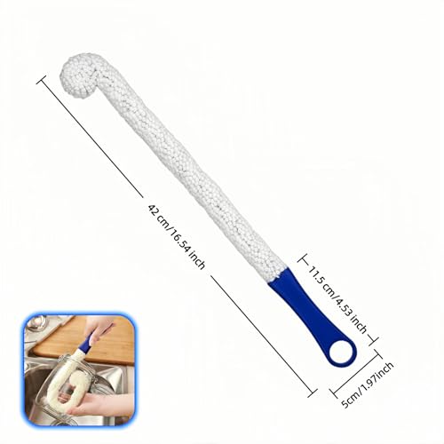Long Bottle Brush Cleaner for Decanter and Water Bottle, 16 Inch Flexible Foam Cleaning Wand for Vases, Wine Glasses, and Glassware with Hanging Storage Design