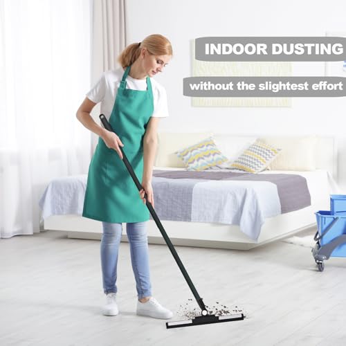 Floor Squeegee Broom - 52" Long Handle Rubber Scrubber for Bathroom, Tile, Shower, Glass, Pet Hair, Hardwood Floor - Adjustable Long Handle, Water Wiper with Replacement Blade (Black) - color: Black