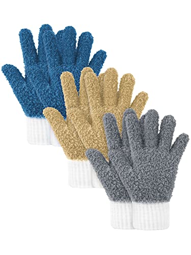 Bencailor 3 Pairs Microfiber Plant Dusting Gloves Leaf Cleaning Gloves for Indoor Plants, Blinds, Furniture, House - color: Blue, Gray, Khaki, White, size: Small