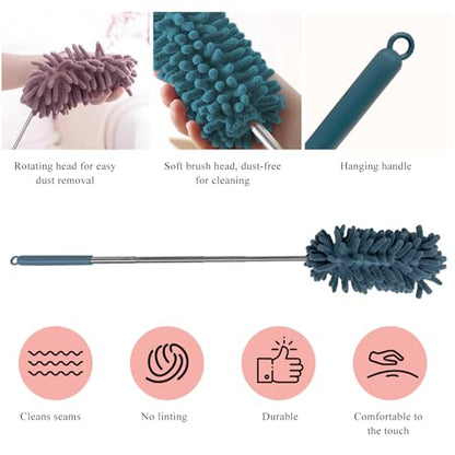 2PCS Car Interior Duster with Extension Pole, 11.8" to 30.5" Retractable Dusters Auto Dash Cleaning Tool, Soft Chenille Hand Washable Dusters for Car Window Furniture Office (Navy Blue) - color: Navy Blue