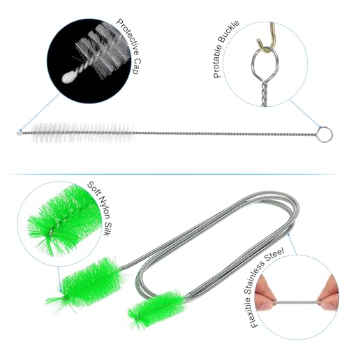 Flexible Long Drain Brush 67 Inch, Double Elastic Ended Nylon Cleaner, 2 Pcs 8 Inch Straw Hose Pipe Cleaning Brush for Sink Drain Tube, Green