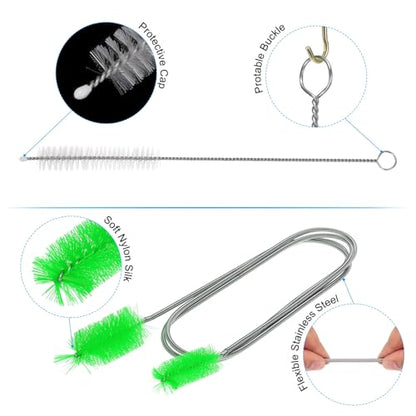 Flexible Long Drain Brush 67 Inch, Double Elastic Ended Nylon Cleaner, 2 Pcs 8 Inch Straw Hose Pipe Cleaning Brush for Sink Drain Tube, Green