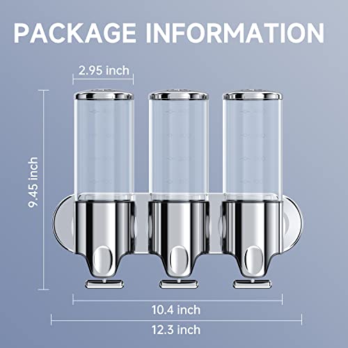 3 in 1 Chamber Wall Mounted BathroomShower Pump Dispenser,Dispensers for The Shower,Shampoo and Conditioner Dispenser,Shower Dispenser 3 Chamber no Drill - color: 17.6 Oz Triple Colourless