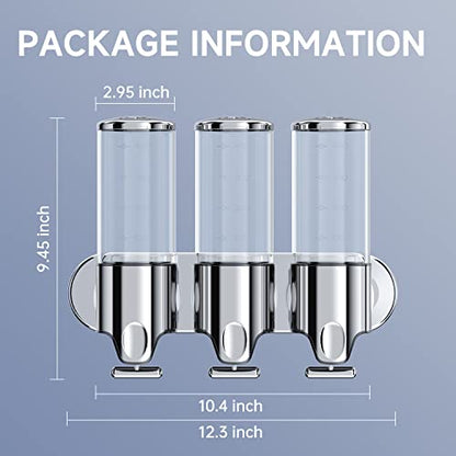 3 in 1 Chamber Wall Mounted BathroomShower Pump Dispenser,Dispensers for The Shower,Shampoo and Conditioner Dispenser,Shower Dispenser 3 Chamber no Drill - color: 17.6 Oz Triple Colourless
