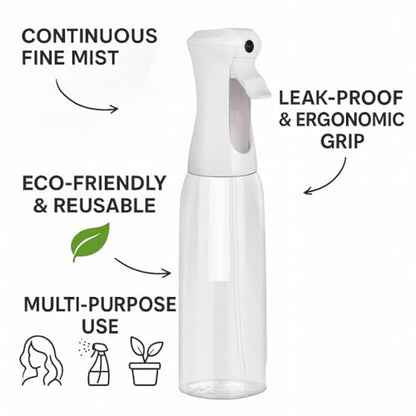 VIGOR PATH Continuous Spray Bottle for Hair – Fine Mist Mister for Hairstyling, Cleaning, Plants, Pets, Barbers, Salons, and Essential Oil Applications (500ml/17 oz) - size: 16.9 Ounces