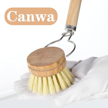 Kifmurase Bamboo Dish Brush with Handle, 10 Pcs Replacement Heads Wooden Kitchen Brush for Dishes, Vegetable Brushes Dish Scrubber for Cleaning Kitchen Room Vegetable Pots and Pans