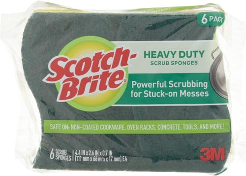 Scotch-Brite Heavy Duty Scrub Sponge, 6 Kitchen Sponges for Tough Messes - Lasts 3X Longer*, Perfect for Cast Iron Skillets & Outdoor Grills, Flexible & Durable Construction (Pack of 6) - size: 6 Scrub Sponges (Pack of 6)