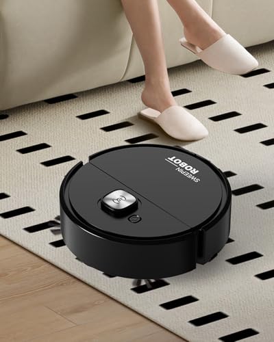 Smart Floor Vacuum Robot, Strong Suction Quiet Slim Sweep Mop, Robot Vacuum for Pet Hair Hard Floor & Low-Pile Carpet Home Cleaning, No Battery Included (3 AA 1.5V Batteries Required), Black - color: Black