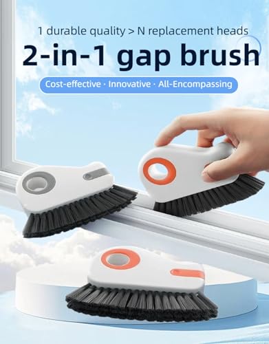 2 in 1 Groove Cleaning Brush for Window Tracks & Sliding Door Tracks, Hard Bristle Scrubber with Hidden Scraper for Window Sills, Window Seals, and Narrow Crevices (Gray) - color: Gray
