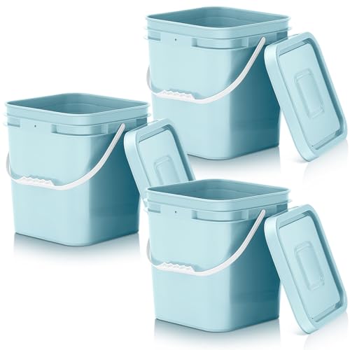 Mumufy 3 Pcs 3.5 Gallon Square Food Grade Bucket with Lid Square Bucket Pail Plastic Handles for Long Term Food Storage, Camping, Fishing, Home Organization Easy Stack and Store (Aqua) - color: Aqua