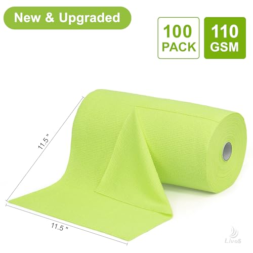 LIVOS Microfiber Cleaning Cloth Roll - 100 Pack, Reusable Paper Towels, Microfiber Towels for Car, Super Absorbent Cleaning Rags for House,Kitchen,Window-Green, 11.5"x11.5"|Lightweight, Quickly Dry - color: Green