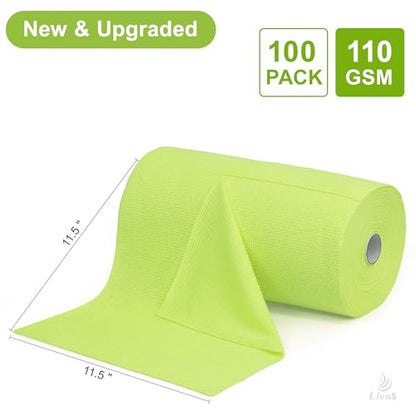 LIVOS Microfiber Cleaning Cloth Roll - 100 Pack, Reusable Paper Towels, Microfiber Towels for Car, Super Absorbent Cleaning Rags for House,Kitchen,Window-Green, 11.5"x11.5"|Lightweight, Quickly Dry - color: Green