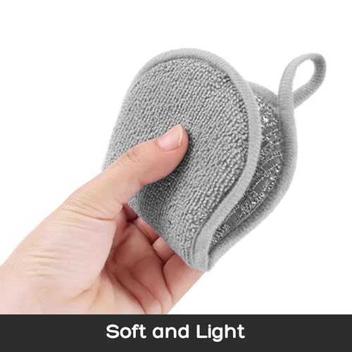1 Pack Daul-Sided Kitchen Sponges, Non-Scratch, Reusable Microfiber Dish Scrubbers for Pots, Pans, and Non-Stick Cookware, Heavy Duty Cleaning Sponge Pads for Home Use