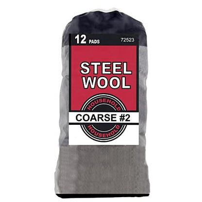Household Steel Wool 12 Pads, Coarse Grade #2 (1 Bag Contain 12 Pads) - size: #2 Coarse