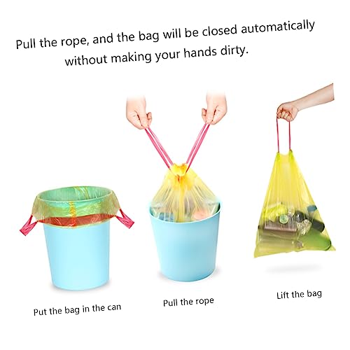 FRCOLOR 15count Kitchen Trash Bags Heavy Duty Drawstring Garbage Bags Yellow for Office Home Bathroom Storage