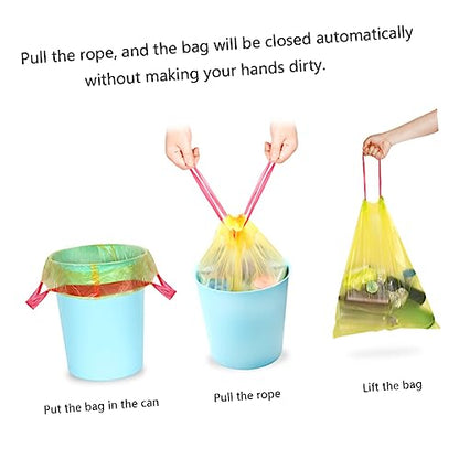 FRCOLOR 15count Kitchen Trash Bags Heavy Duty Drawstring Garbage Bags Yellow for Office Home Bathroom Storage