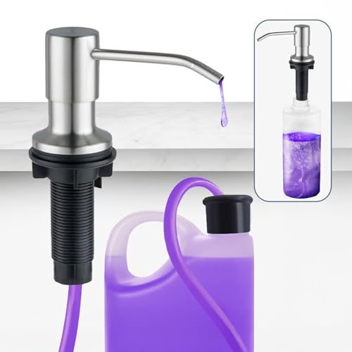 SBEN Built-in Kitchen Sink Soap Dispenser – Stainless Steel Brushed Nickel Pump, 17 oz Bottle and Extension Tube Kit 47", Upgraded Metal Check Valve, Countertop Hand Soap & Lotion Dispenser - color: Brushed Nickel