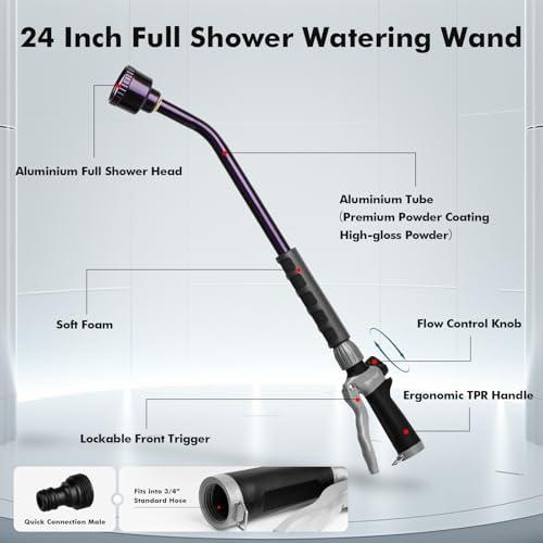 RESTMO Heavy Duty Full Metal Long Watering Wand, 24 Inches Gentle Soft Full Shower Sprayer Wand with Flow Control, Hose Wand for Hanging Baskets, Shrubs, Plants, Flowers, Garden and Lawn, Purple - color: Purple