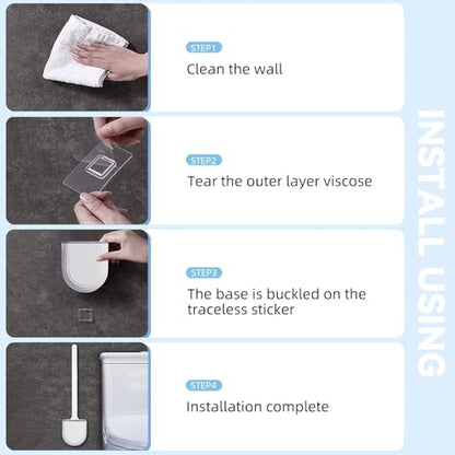RV Silicone Toilet Brush with Holder, Drill-Free Wall Mounted Toilet Bowl Cleaner, Anti-Drip Anti-Roll Compact Brush for RV Camper & Small Bathroom - color: White 2pc