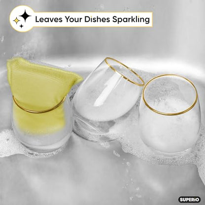 Microfiber Non-Scratch Dish & Kitchen Scrubber Heavy-Duty Household Cleaning Sponges, Multi-Purpose Cleaning Supplies for Dishes and Kitchens Pack of 3 - color: Yellow, size: 3-pack