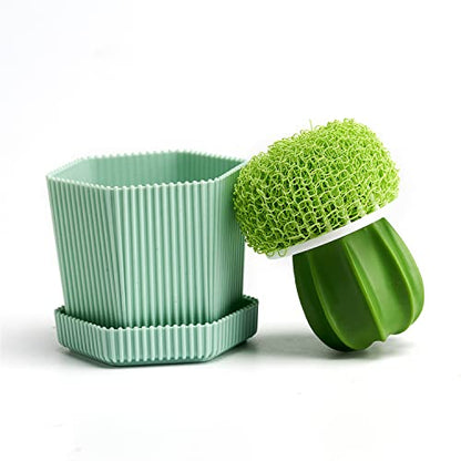 Cactus Dish Scrub Brushes Set of 6 Replacement Brushes, Green and Yellow, for Cleaning Dishes, Pans, Pots, Sink, Countertop, Bathtub - color: Green and Yellow