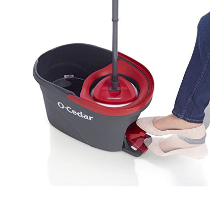 O-Cedar EasyWring Microfiber Spin Mop & Bucket Floor Cleaning System + 2 Extra Refills, Red/Gray - style: Spin Mop & Bucket with 2 Extra Refills