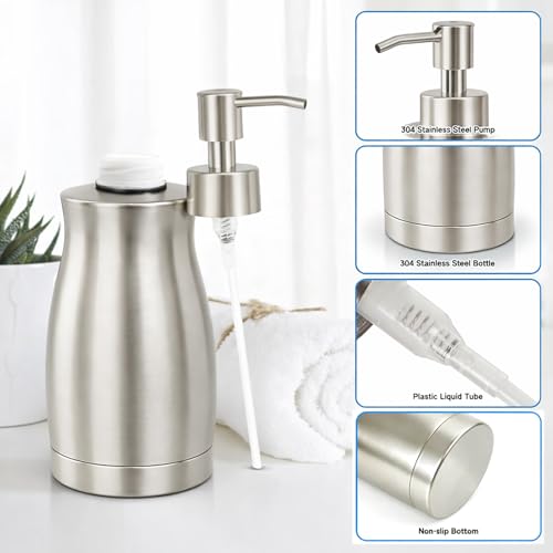 304 Stainless Steel Soap Dispenser Modern Rust-Proof Liquid Soap Pump Bottle for Kitchen or Bathroom Countertop Hand Dish Lotion Leak-Proof 13.5oz (Stainless Steel) - color: Stainless Steel