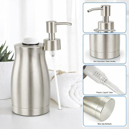 304 Stainless Steel Soap Dispenser Modern Rust-Proof Liquid Soap Pump Bottle for Kitchen or Bathroom Countertop Hand Dish Lotion Leak-Proof 13.5oz (Stainless Steel) - color: Stainless Steel