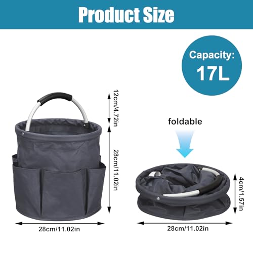 Qivine 17L Cleaning Caddy with Handle, Cleaning Supply Caddy, Foldable Tool Bag Cleaning Products Organizer, Portable Cleaning Bucket Caddy for Cleaning Supplies (Dark Gray) - color: Dark Gray