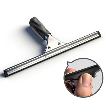 14-inch Squeegee for Shower Glass & Window Cleaning, Professional Stainless Steel Squeegee with Durable Handle for Streak-Free Glass, Mirror, Tile & All Smooth Surfaces - color: Black+silver
