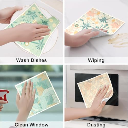 6 - Pack Swedish Kitchen Dish Cloths - Reusable Paper Towels for Counters & Dishes - Eco Friendly Cellulose Sponge Cloth (Flower Pattern) - color: D-flower Pattern