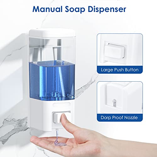 Manual Soap Dispenser, 17oz/500ml Wall Mount Soap Pump, Large Capacity Kitchen Bathroom Hand Soap Dispenser, Commercial Refillable Shampoo Shower Gel Lotion Dispenser, White - color: White 500ml