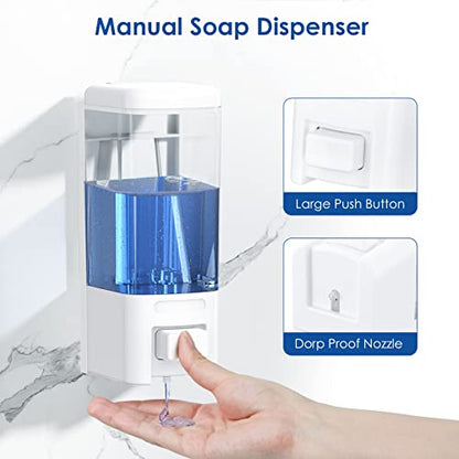 Manual Soap Dispenser, 17oz/500ml Wall Mount Soap Pump, Large Capacity Kitchen Bathroom Hand Soap Dispenser, Commercial Refillable Shampoo Shower Gel Lotion Dispenser, White - color: White 500ml