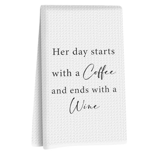 Coffee Wine Dish Towels - Coffee Gifts Reusable Dish Towel for Kitchen Bathroom Decor, Waffle Weave Absorbent Kitchen Towels, Wine Gifts Decorative Hand Cloth Tea Towel, (14×24 Inches) - color: Coffee & Wine Quote