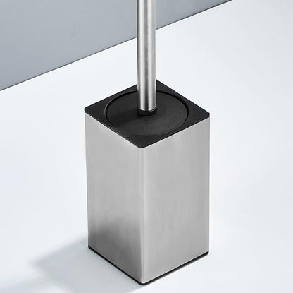 Toilet Brush and Holder, Stainless Steel Square Toilet Bowl Brush Freestanding with Lid,Toilet Cleaner Brush Set for Bathroom Storage,Brushed Silver - size: Free Standing