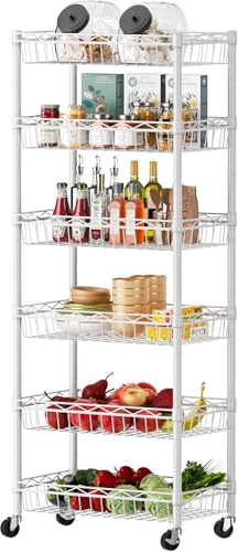 SINGAYE 6 Tier Basket Shelf Wire Shelving Unit Adjustable Storage Shelves Big Basket Rack for Garage Kitchen Office Pantry Corner 17" Dx12 Wx63 H White - color: White, size: 6-Tier[17"Dx12"Wx63"H]
