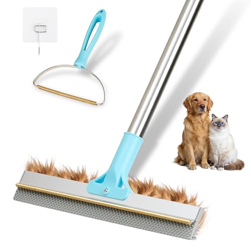 Carpet Rake for Pet Hair Removal, 2026 Upgraded Reusable Pet Hair Remover Broom, 54’’ Adjustable Long Handle Dog & Cat Carpet Rake,2 Pcs Carpet Brush Rake for Rugs, Mats, Couch, Furniture