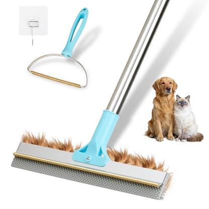 Carpet Rake for Pet Hair Removal, 2026 Upgraded Reusable Pet Hair Remover Broom, 54’’ Adjustable Long Handle Dog & Cat Carpet Rake,2 Pcs Carpet Brush Rake for Rugs, Mats, Couch, Furniture
