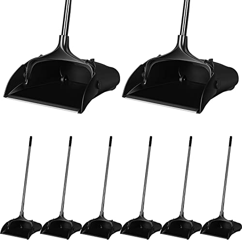 Weewooday 8 Pieces Commercial Lobby Dustpan Plastic Upright Dust Pan with Long Handle Metal Upright Dustpan Heavy Duty for Restaurants Commercial Lobby Garage Home and Outdoors Use (Black) - color: Black