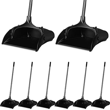 Weewooday 8 Pieces Commercial Lobby Dustpan Plastic Upright Dust Pan with Long Handle Metal Upright Dustpan Heavy Duty for Restaurants Commercial Lobby Garage Home and Outdoors Use (Black) - color: Black