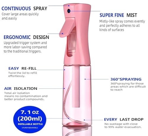 Spray Bottle For Hair,Continuous Spray Bottle, Fine Mist Empty Spraying Water Bottles for Plants, travel, Salons,Ironing and Cleaning (Pink) - color: Pink