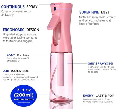 Spray Bottle For Hair,Continuous Spray Bottle, Fine Mist Empty Spraying Water Bottles for Plants, travel, Salons,Ironing and Cleaning (Pink) - color: Pink