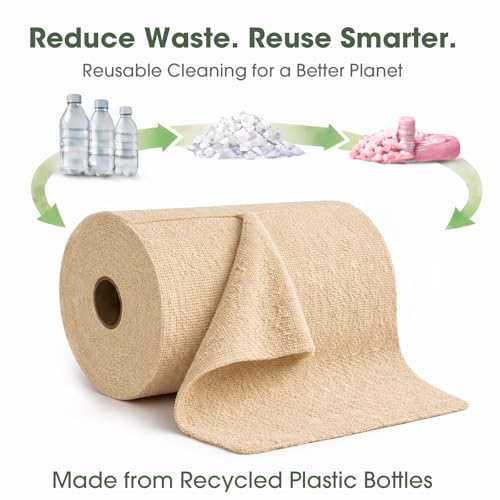 Microfiber Cleaning Cloth Roll - 100 Pack Tear Away Microfiber Paper Towels, Reusable, Washable, Scratch-Free, Kitchen Towels for Car, Home, Kitchen, Glass, Dishes (Wheat Beige) - color: Wheat Beige