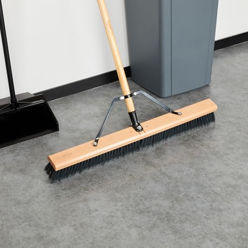 Restaurantware-BROOM HEAD ONLY: Clean Tek Professional 30-Inch Broom Head, 1 Heavy-Duty Push Cleaning Tool - Handle And Brace Sold Separately, Medium Plastic Bristles, Wooden, Commercial Use - size: 30", style: Wood, with Medium Flagged Bristles