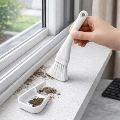 Crevice Cleaning Brush with Dustpan, Mini Dust Pans for Window Tracks, Sliding Door Rails, Scrubber Cleaning Tool for Key Board, White - color: White