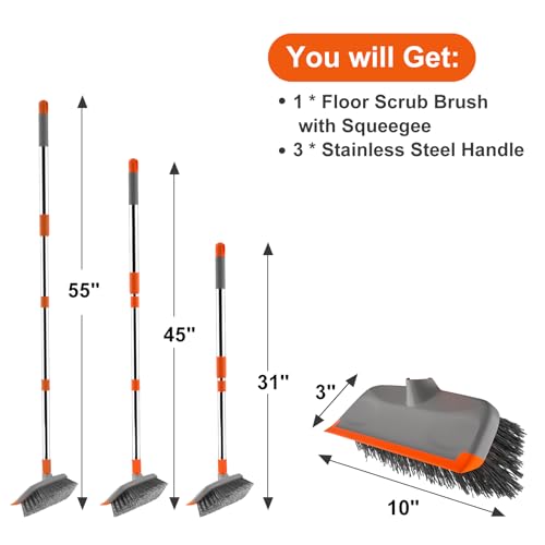 BITOPE Deck Scrub Brush with Long Handle, Heavy Duty Floor Cleaning Scrubber with Stiff Bristles Garage Concrete Cleaner Tool for Cleaning Tile Patio Outdoor Porch Indoor Kitchen Shower Bathroom - style: Orange+Grey