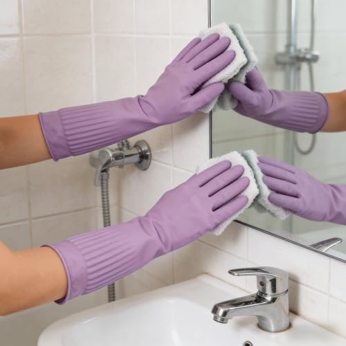 Waterproof Thickened Latex Household Cleaning 18inch Gloves Red Long Sleeved Heavy-duty Reusable 2 Pairs Black - color: Purple, size: Large