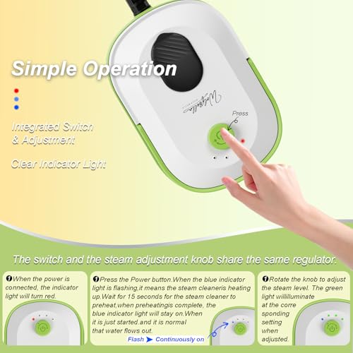 Steam Cleaner, 15s Heat-Up,1.4L Tank,Steamer for Cleaning with 14-Piece Accessories, 3 Steam Levels, chemical-free Cleaning Tile, Grout, Dirt, Grease & Car (white＆green) - color: white＆green