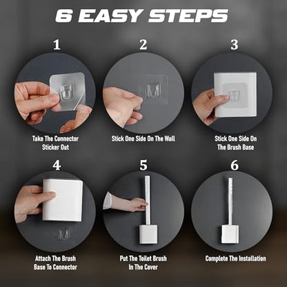 Silicone Toilet Brushes & Holders – Pack of 2 Long Non-Slip Handle, Flexible Bristles for Easy Cleaning – Modern Drip-Free Base, Durable White Bathroom Toilet Brush Set with Holder