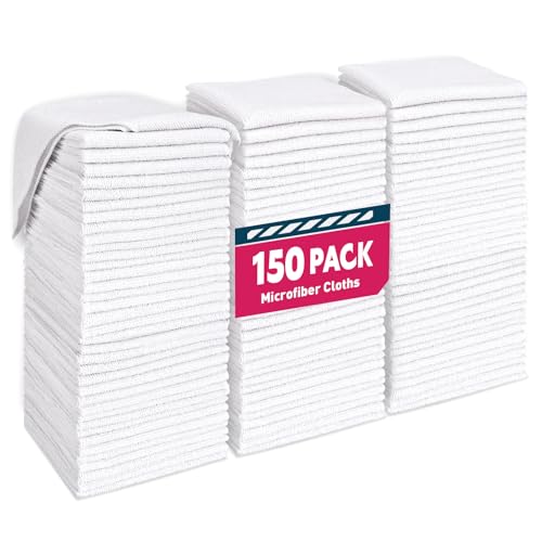 TEAWOO White Microfiber Towels- 150 Pack, Microfiber Cleaning Cloths Bulk, Microfiber Towels for Cars, Cleaning Rags (12x12 inches) - color: White, size: 150 Pack